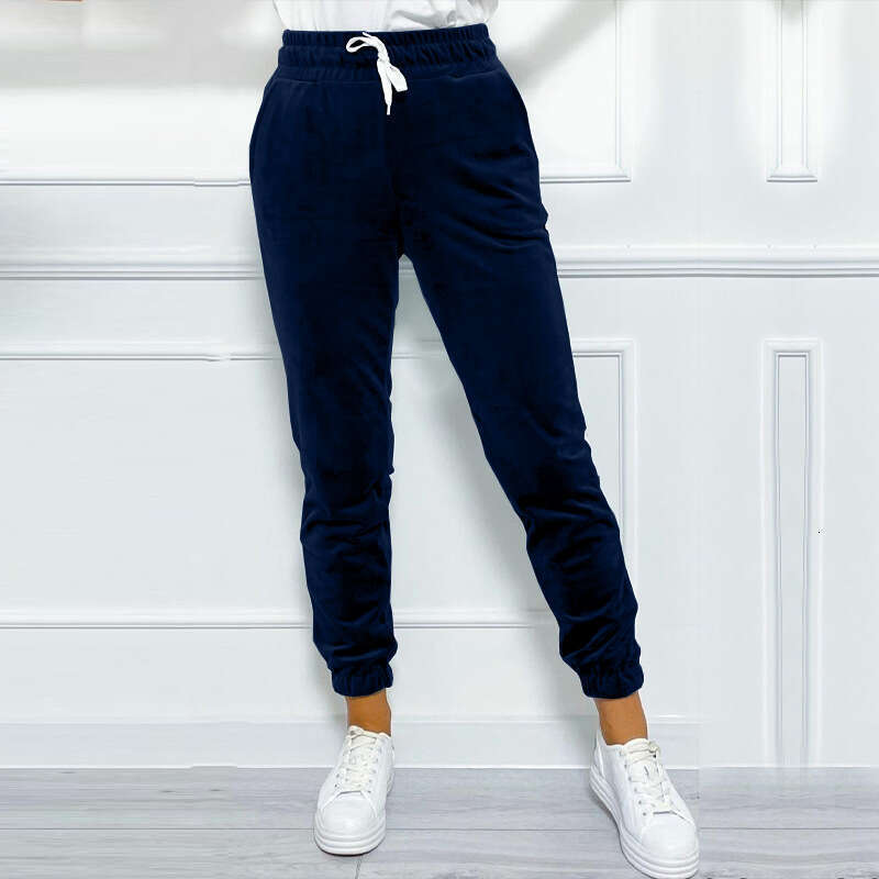 2024 autumn and winter versatile leg binding women's clothing, elastic waist tie, Korean velvet casual pants, sports pants