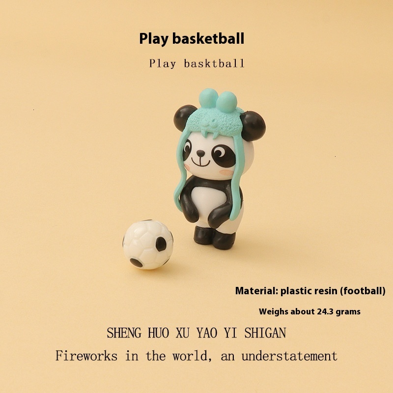 Cartoon mini cute funny panda playing basketball creative plastic crafts home decorations car ornaments
