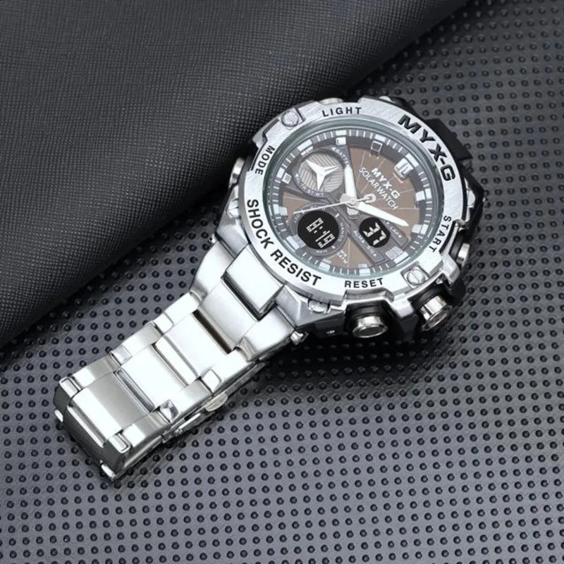 Solar Energy Watches For Men Endurance Light Kinetic Timer Alarm Clock Rotating Windmill All Steel Watch Reloj Hombre 240716