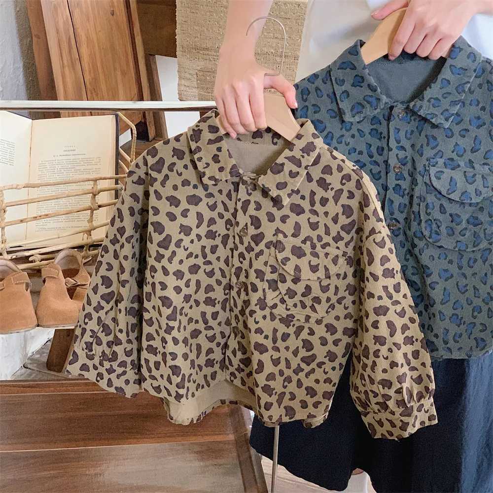 Autumn 2023 Fashion Kids Shirt Boys Clothes Long Sleeve Leopard Print Blouse Y240906