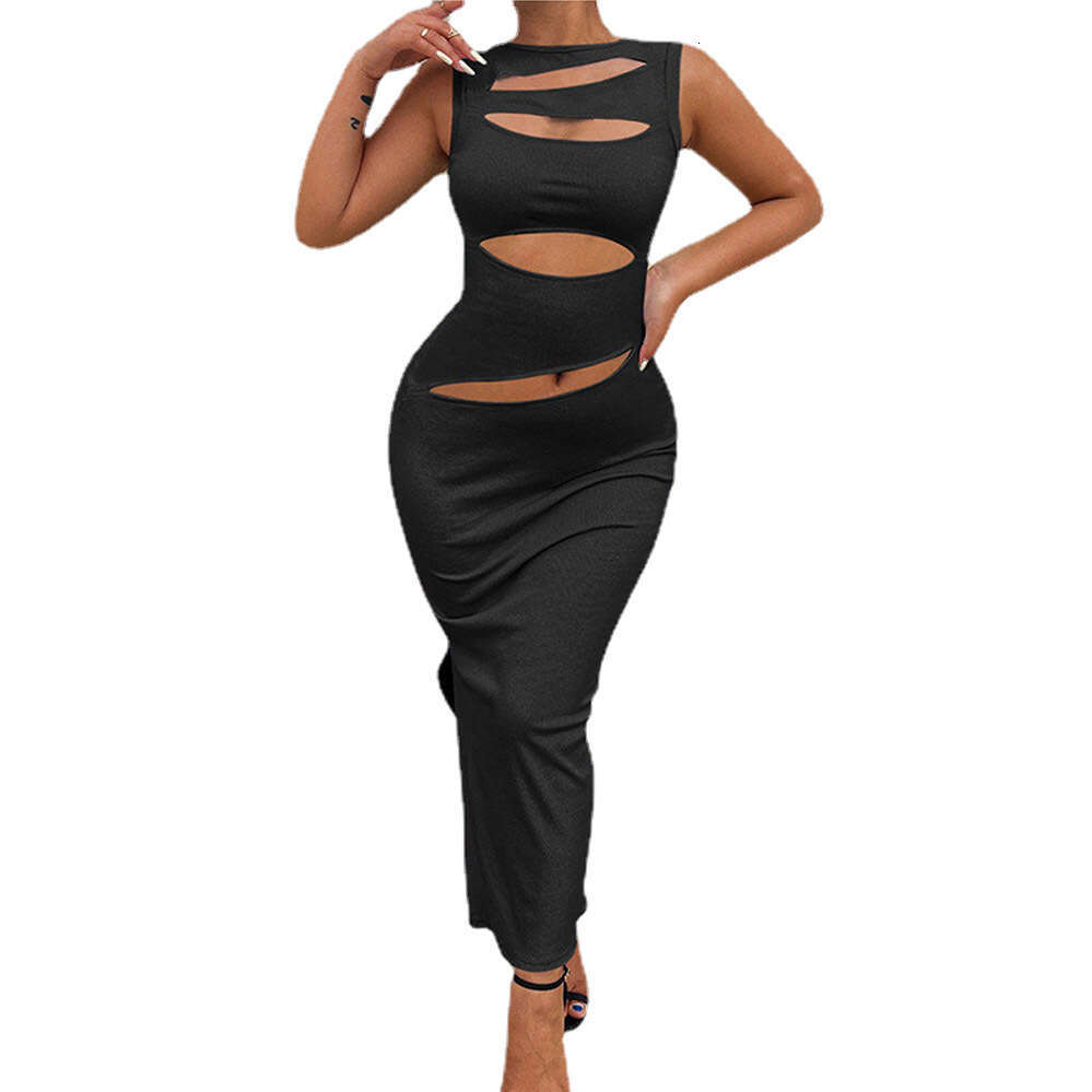Sexy hollow out irregular backless sleeveless knitted dress for spring/summer 2023
