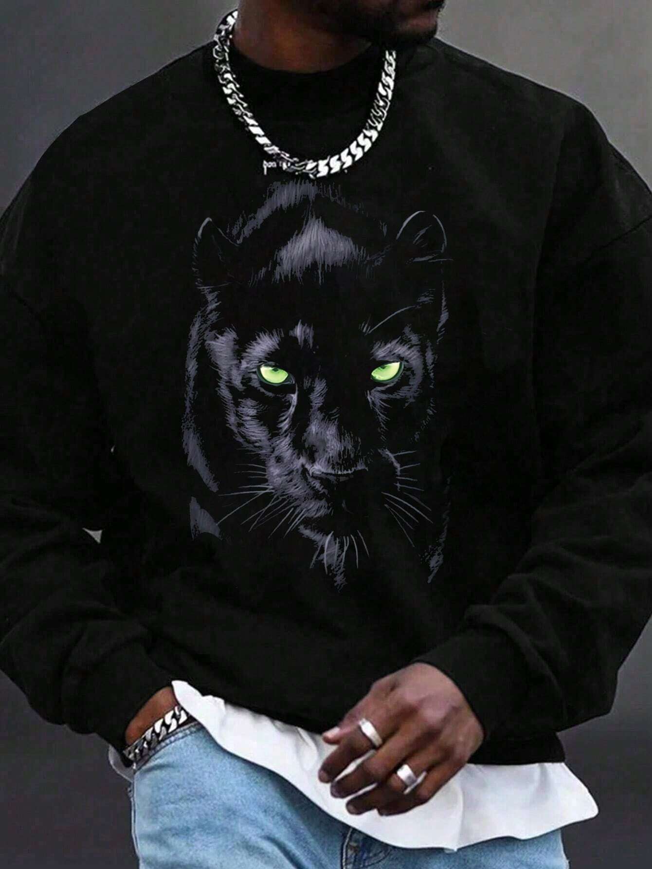 Men's Spring And Autumn Loose Fit Casual Round Neck Long Sleeve Sweatshirt With Animal Prints