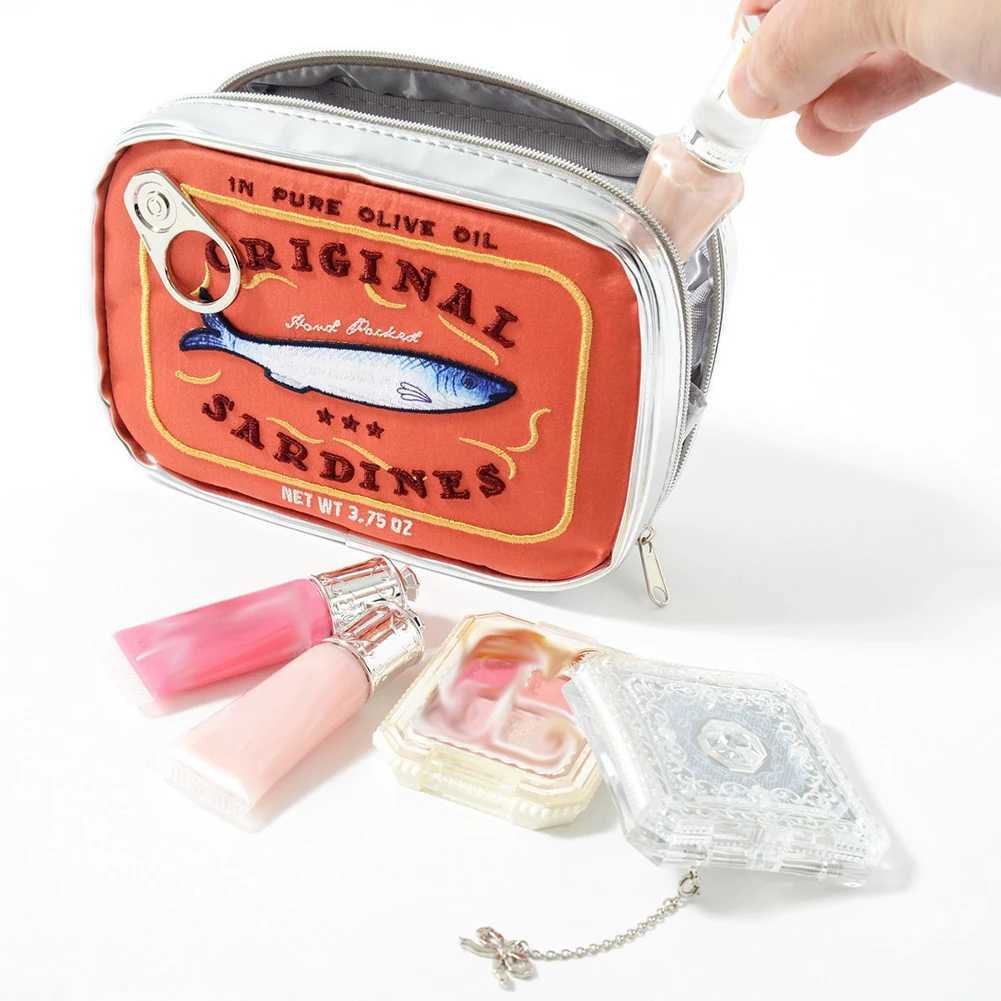 Canned sardine Womens Travel Makeup Bag Cute Makeup Bag Creative Portable Fashion Zipper Multi functional Weekend Holiday W240905