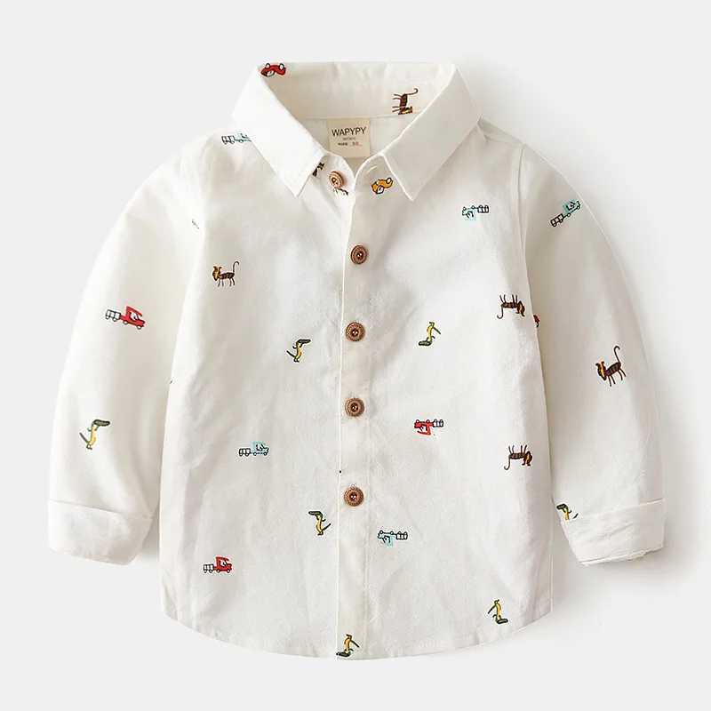 2024 Spring Autumn Boys Long Sleeves Shirt 2-6Years Baby Oxford Spinning Shirt Children Turn-down Collar Full Print Cotton Top Y240906