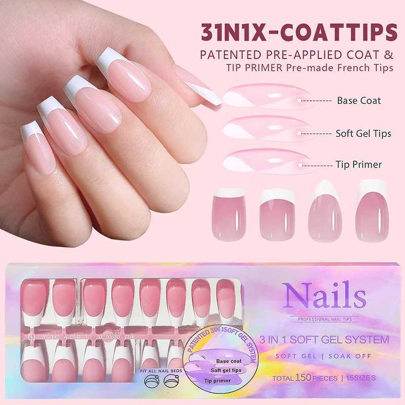 150pcs/set of charming French ballet wearable fake nail tips press nails seamlessly detachable and reusable full set of nail tips W240905