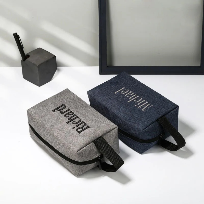 Personalized mens square storage makeup bag custom embroidered Oxford cloth womens waterproof hand wash 240906