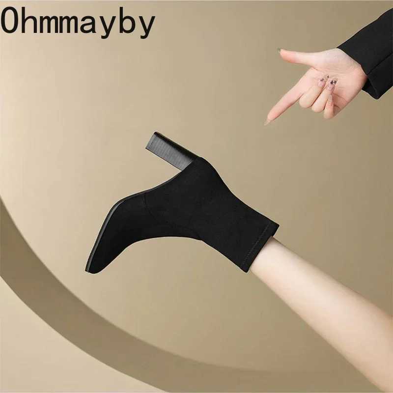 Street Style Square Toe Womens Ankle Boots Fashion and Elegant Zipper Shoes Autumn Thick High Heels Modern Short Boots CL240906