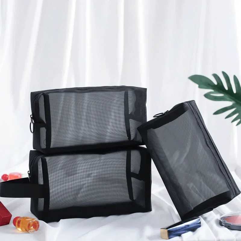 1 black mesh makeup bag womens makeup bag organizer portable face wash lipstick toilet sanitary napkin storage bag W240905