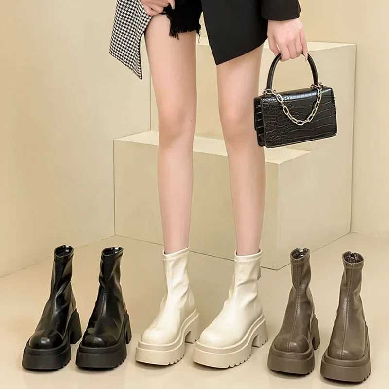 Short and chubby womens short boots fashionable shoulder straps zippered thick high heels autumn womens ankle boots CL240906