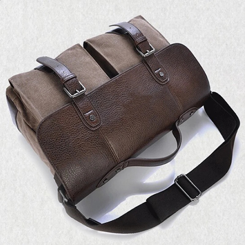 British retro mens messenger bag travel canvas strap leather briefcase Bolsos shoulder 240906