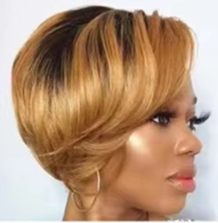 Brown Blonde colored hd full lace front wig human hair ,short pixie bob color wigs brazilian hair lace front glueless