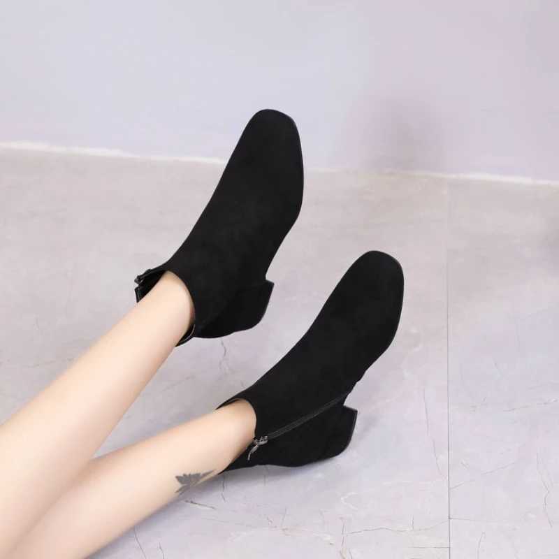 Square Toe Dress Ankle Boots Womens Autumn/Winter 2023 Womens Fashion Elegant Thick High Heels Pump Designer Fashion Womens Shoes Zipper CL240906