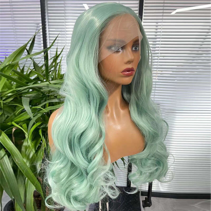 Synthetic Lace Front Wigs For Women Long Wavy Blue-Green Color Fashion Natural Hair High Temperature Fiber Daily/Cosplay