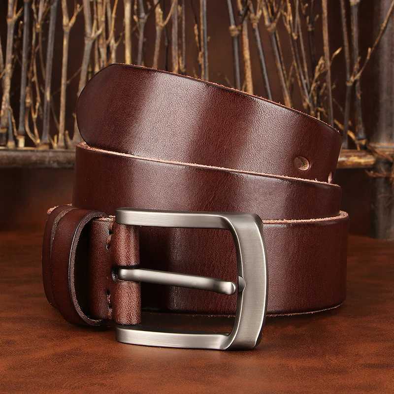 3.8CM genuine denim leather belt mens belt mens belt retro pin buckle Ceinture heavy-duty work belt W240905