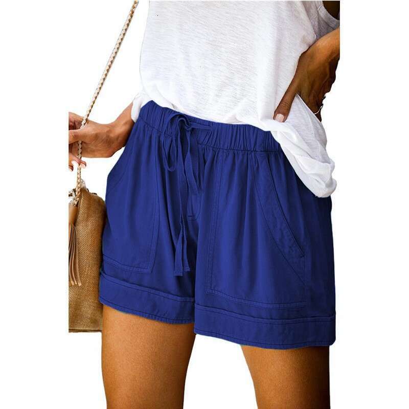 Casual women's summer new European version high waisted lace up loose wide leg shorts