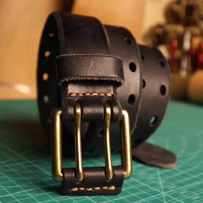 3.8cm mens denim belt mens casual retro luxury double claw pin copper buckle design real belt W240905