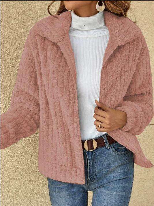 Women's clothing 2024 autumn/winter new pit stripe plush cardigan lapel short jacket