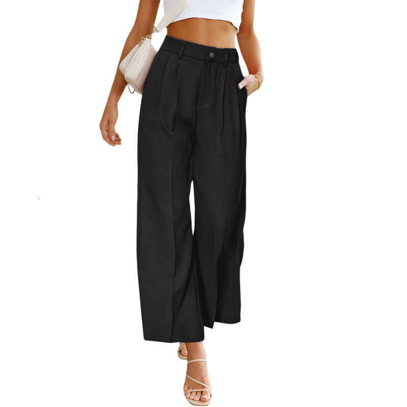 2024 Spring/Summer New Women's Casual Wide Leg Formal High Waist Button Long Pants with Pockets