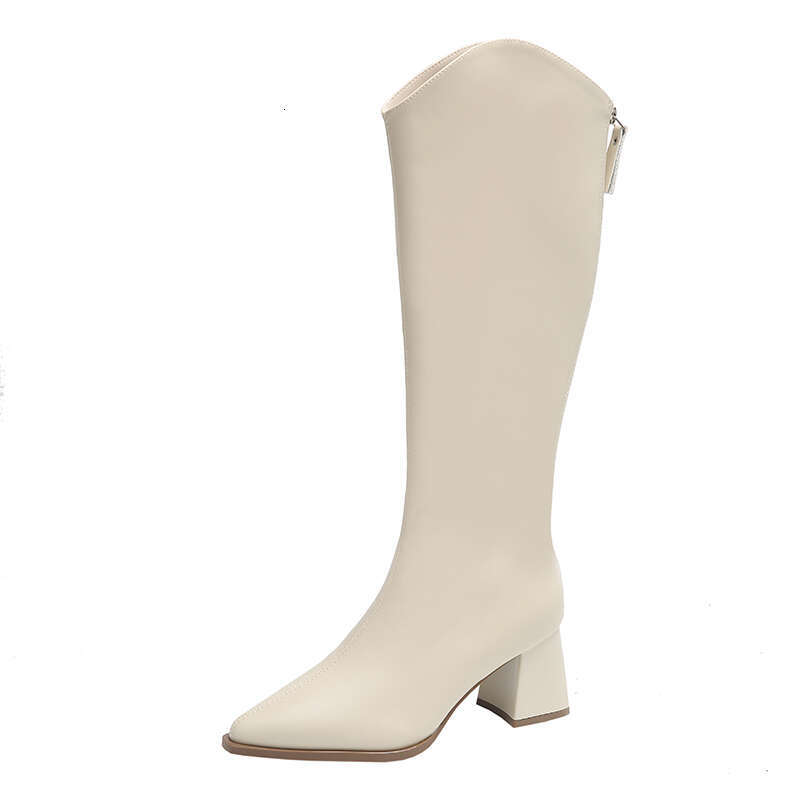 Autumn Winter Keep Warm Fur Women Knee High Boots Fashion Pointed Toe Shoes Thick Heel Ladies Knight Long Booties