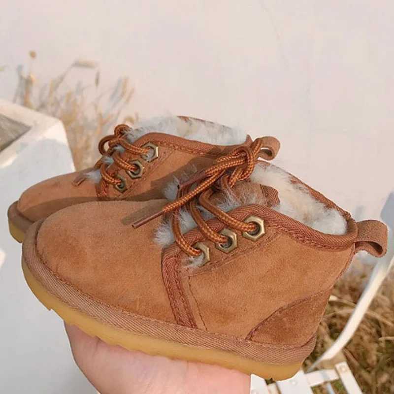 New Winter Kids Boots Baby Girls Snow Boots Warm Plush Soft Bottom Outdoor Children Shoes Lace-up Boy Ankle Boots CSH1214 M240906