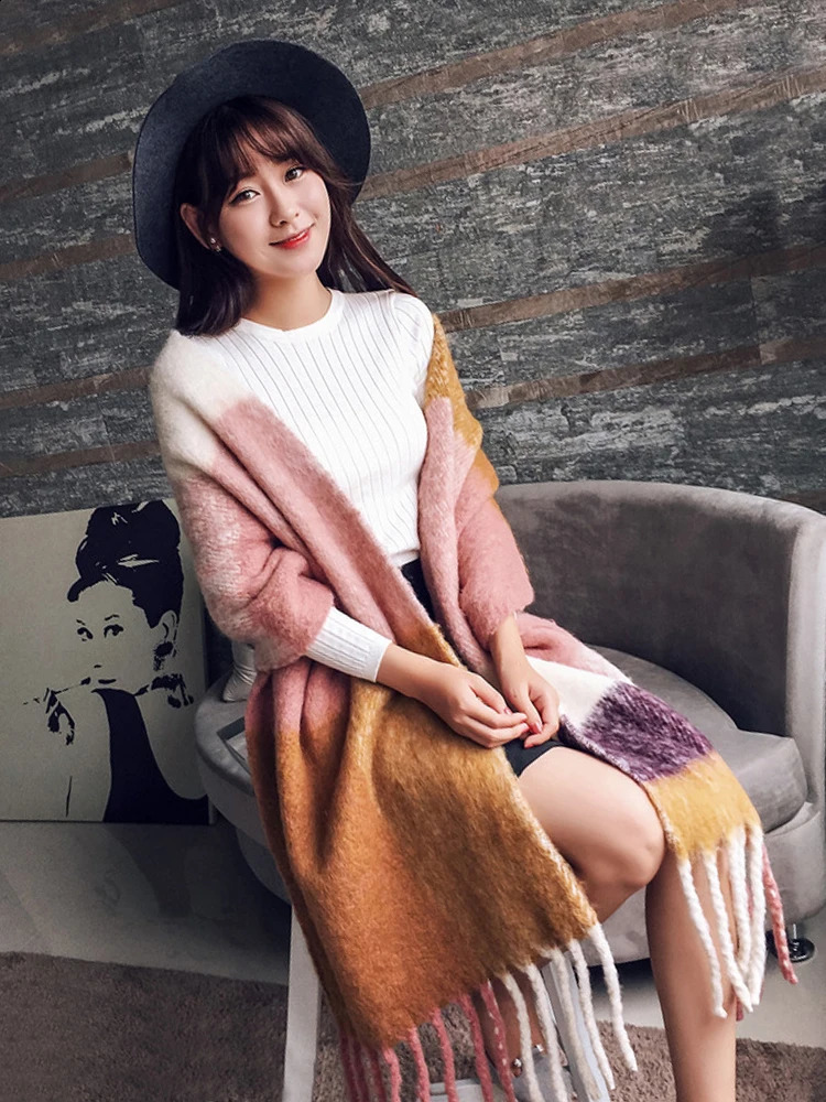 Free delivery womens knitted winter vintage plaid scarf imitation cashmere Pashmina warm scarf Pareo Foulard unprinted good package shawl 240923