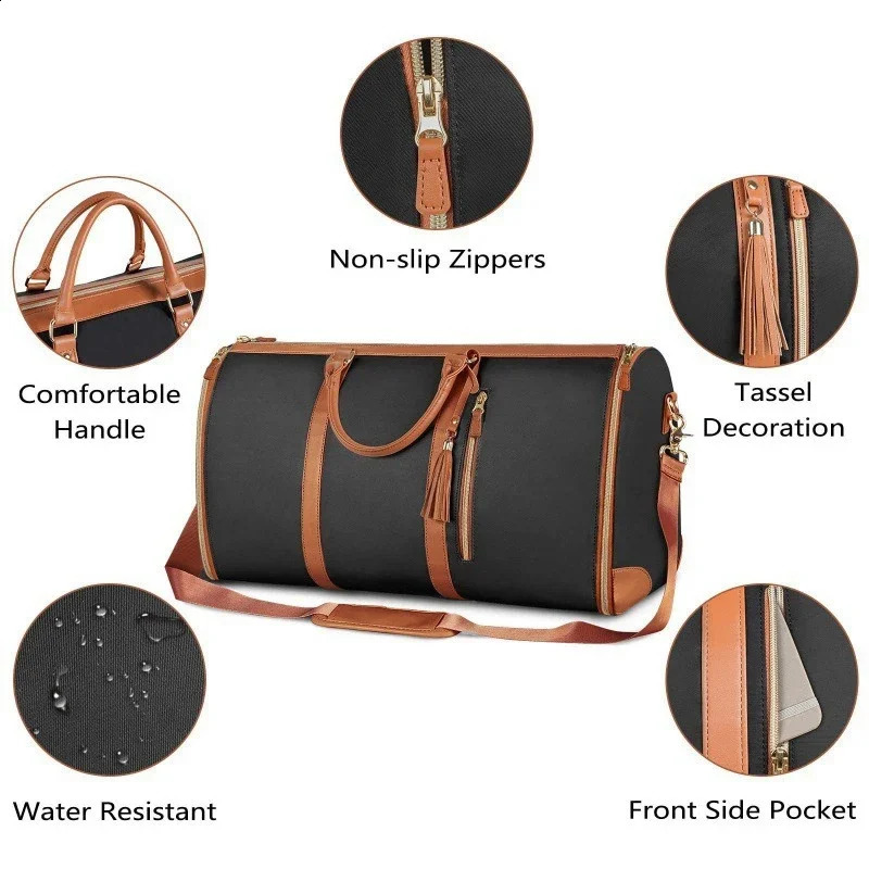 Lucshy Travel Bag PU Leather Garment Large Capacity New Foldable Storage Fashion Outdoor Sports Waterproof Handbag 240906