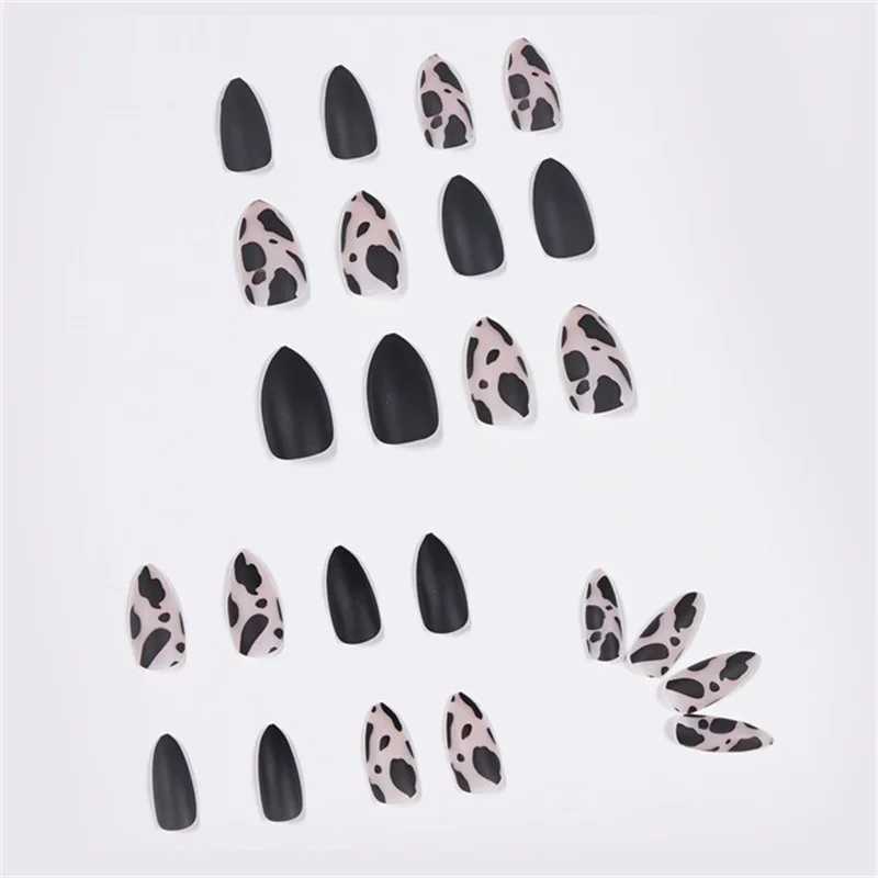 24 pieces/box of fake nail leopard print high-heeled shoes fake matte black French pointe ballet dancer full set of artificial W240905