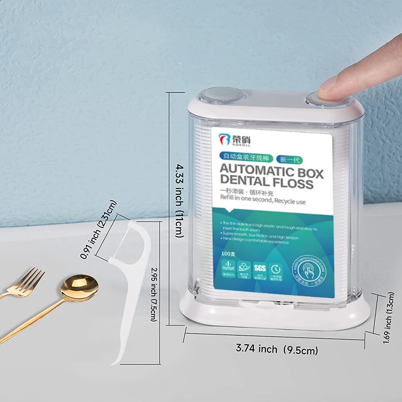 Rong Qiao automatic boxed Upgraded Floss Pick Dispenser portable dental floss stick Cleaning Tooth 100 PCS 240905