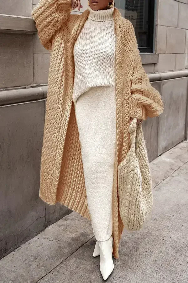 Loose knit cardigan womens autumn winter white spring elegant long coat Maxi Y2k sweater soft jacket