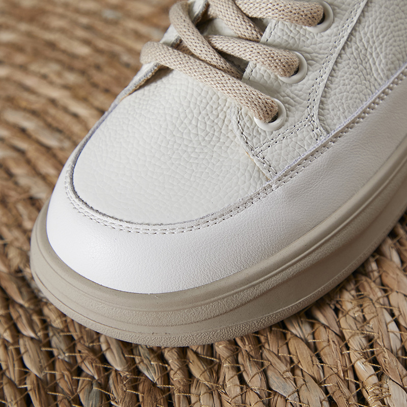 2024 four seasons new flat soft bottom fashion head layer cowhide hundred tie leisure board shoes small white shoes single shoes female