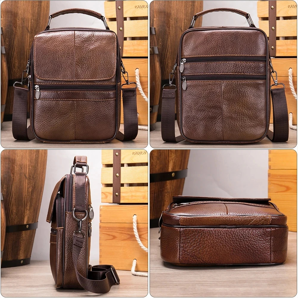 Real leather mens shoulder bag business and leisure large capacity portable handbag zipper multilayer cross body 240906