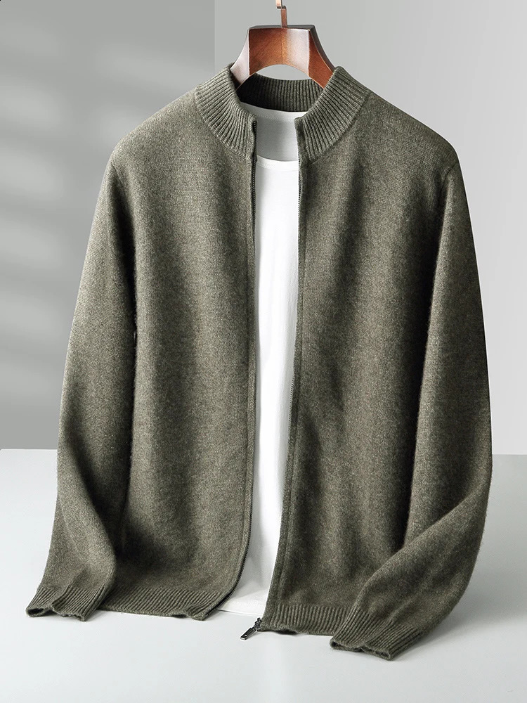 Choice High Quality Men Zipper Wool Cardigan Cashmere Sweater Autumn Winter Thick Smart Casual 100 Merino Knitwear Tops 240904