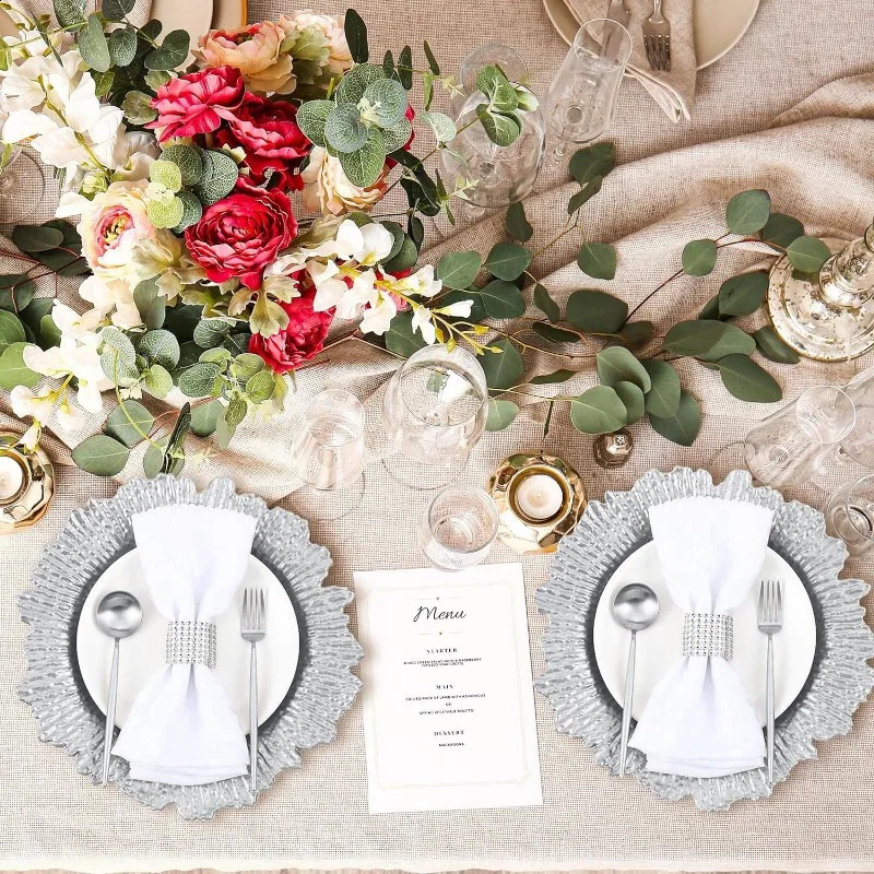 50 pieces of 13 inch bulk plastic charging boards with floral reef and circular ruffled edges for dinner charging 240905