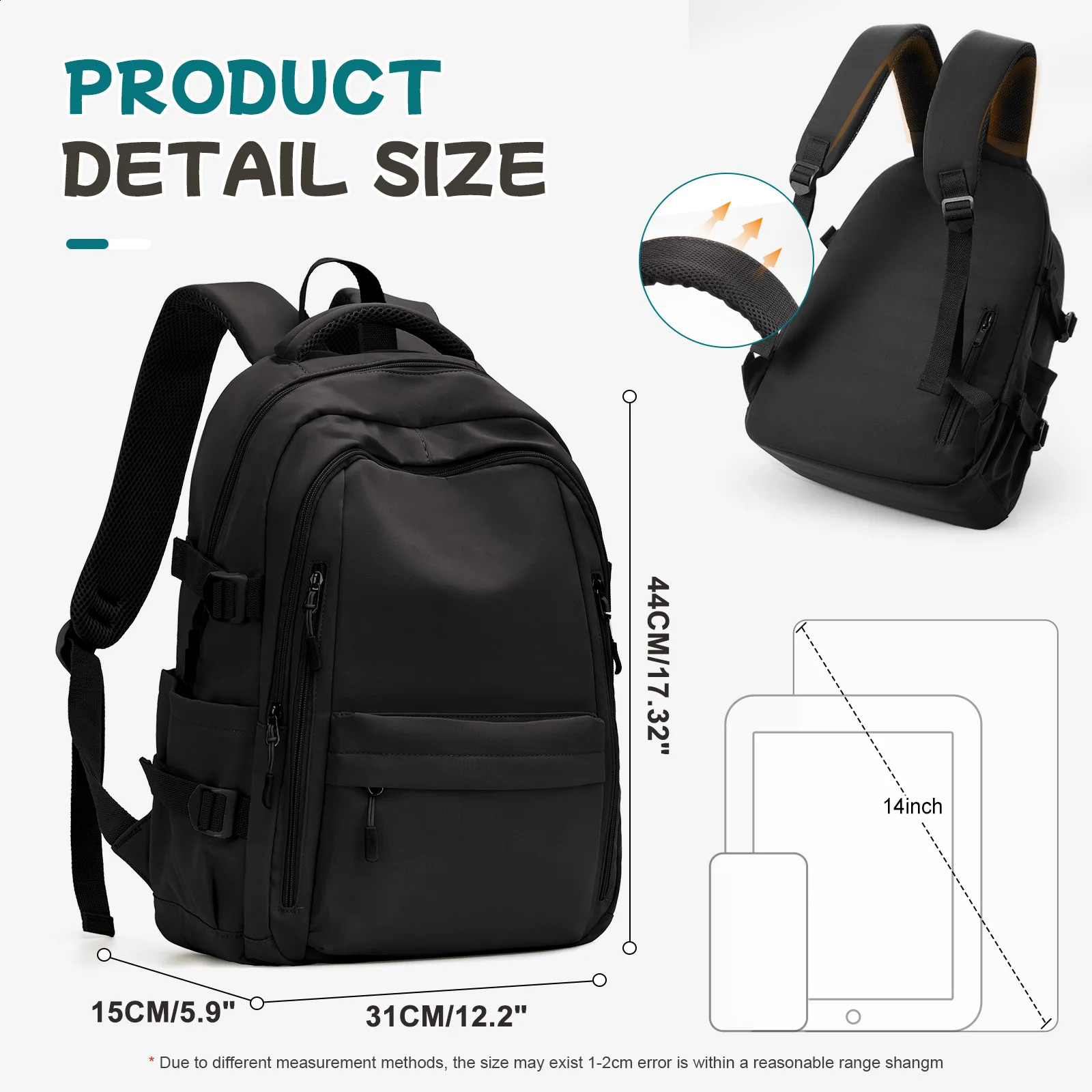 Simple childrens backpack high school students black girls and boys laptop bags 240906