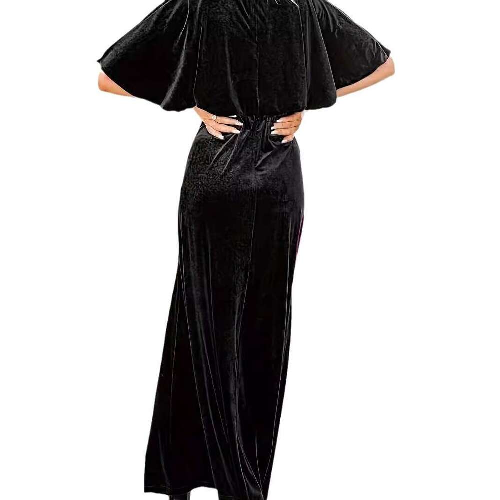 2024 French First Love New Spring and Summer Short Sleeve Sexy Charm Gold Velvet Round Neck Dress
