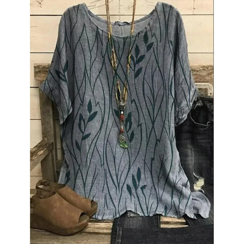 Oversized 1XL-8XL Top Designer Women's Casual Loose Leaf Printed T-shirt Women's Fashion Retro Shirt Unique Half Sleeve