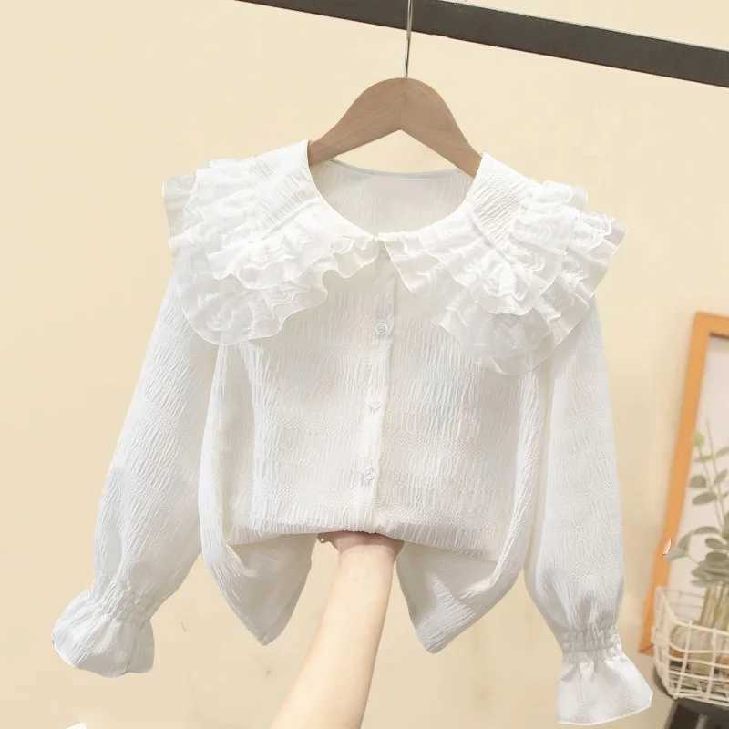 Autumn Children Clothes Girls Ruffles Lace Blouse White Long Sleeve School Uniform Girl Shirt Kids Shirts 6 8 10 12 14 Years Y240906