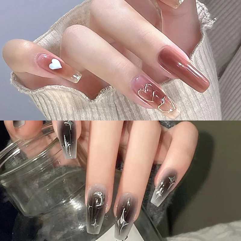 Mix 2 sets of reusable nail sticks for fake nails complete set of fake nail tips with jelly stickers and makeup accessories W240905