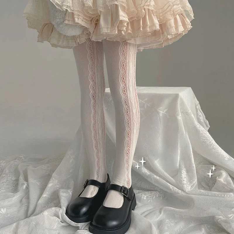 2024 New Summer Girls Tights Pure Cotton Breathable Mesh Beige White Black Children Princess Pantyhose Lolita Leggings For 2-12y Y240906