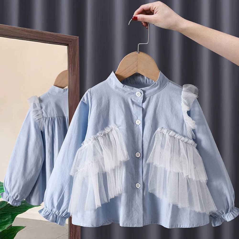 Blouses Girls Long Sleeved Shirt Autumn Girl Baby Princess Cotton New Childrens Clothing Round Collar Button Single Row Y240906