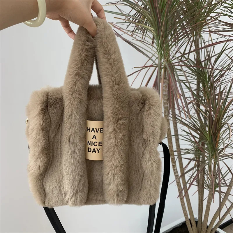 autumn and winter rabbit fur handbag womens large capacity shoulder bag messenger casual leather 240906