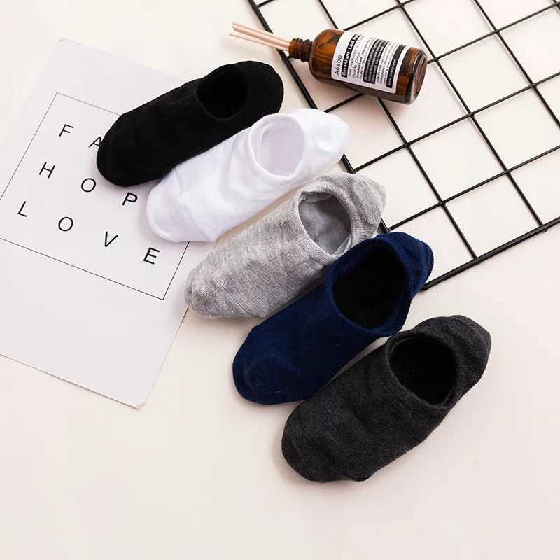 5 Pairs/Lot New Cotton Men Invisible Socks Men Sock Slippers Silicone Soft Breathable Sweat absorpt Anti-skid Solid Summer Socks Y240906