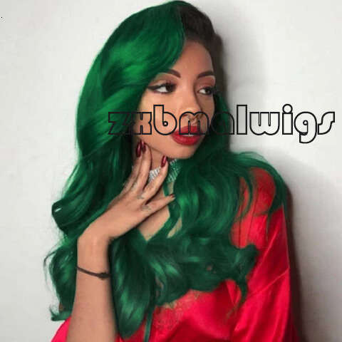 Dark Green Body Wave Transparent Frontal Long Lace Front Wig Synthetic Hair Pre Plucked Wigs For Black Women
