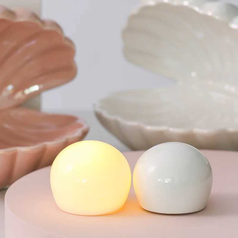 D2 night light ceramic shell pearl table lamp bedroom decoration string lamp fairy decoration bedside lamp W240816