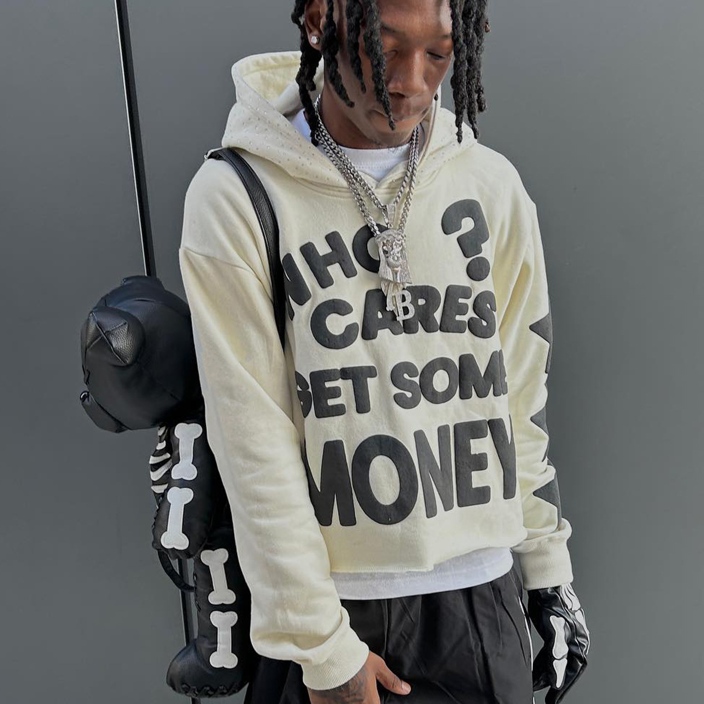 Men's Hoodies Y2K Retro Streetwear Hoodie Pull-Over Foam who cares Print and Rhinestone Design Sweatshirts