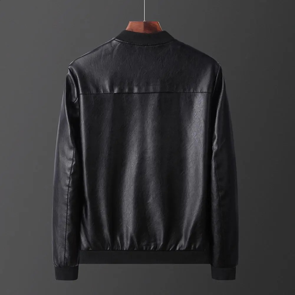 Mens PU Leather Jacket Fashion Baseball Collar Casual Jackets Men Zipper and Coats 240905