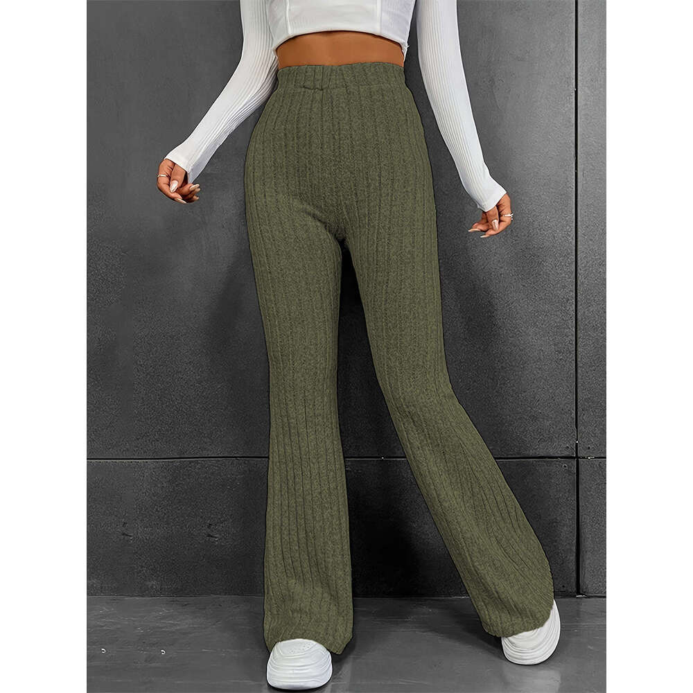 Fashionable casual solid color micro flared high waisted pants for women, slim fit slimming, 2024 autumn and winter new women's clothing