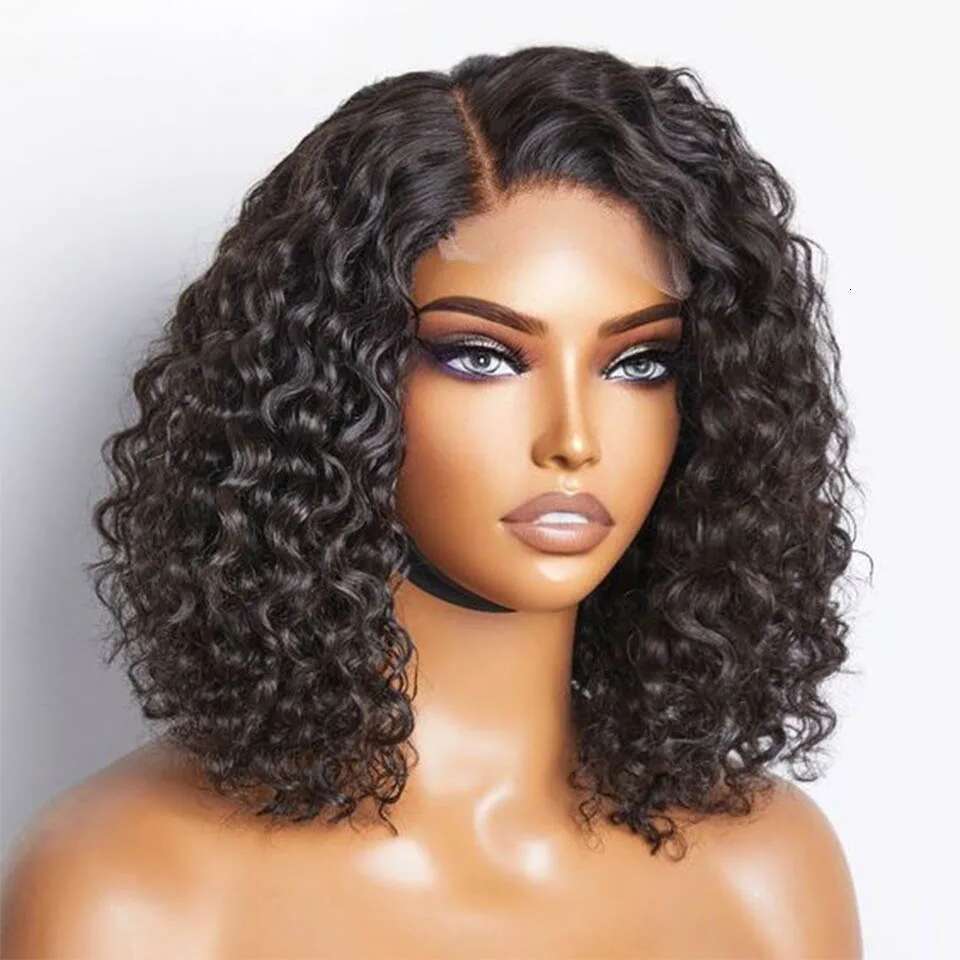 200D Wave Human Hair 4X4 Lace Front Wig Pre Plucked Transparent Brazilian Deep Curly Bob Wigs