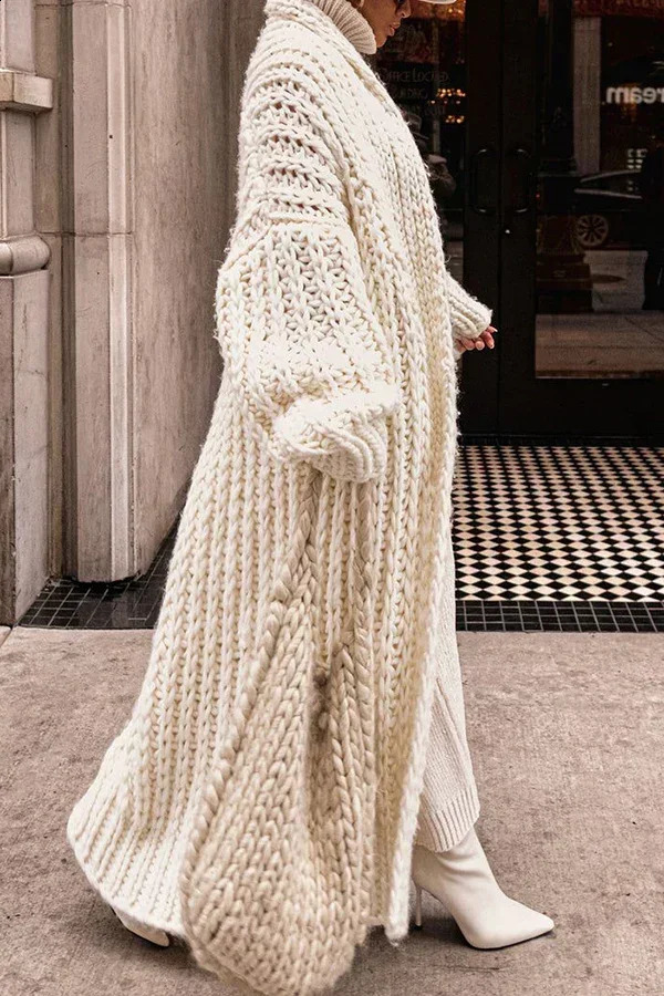 Loose knit cardigan womens autumn winter white spring elegant long coat Maxi Y2k sweater soft jacket
