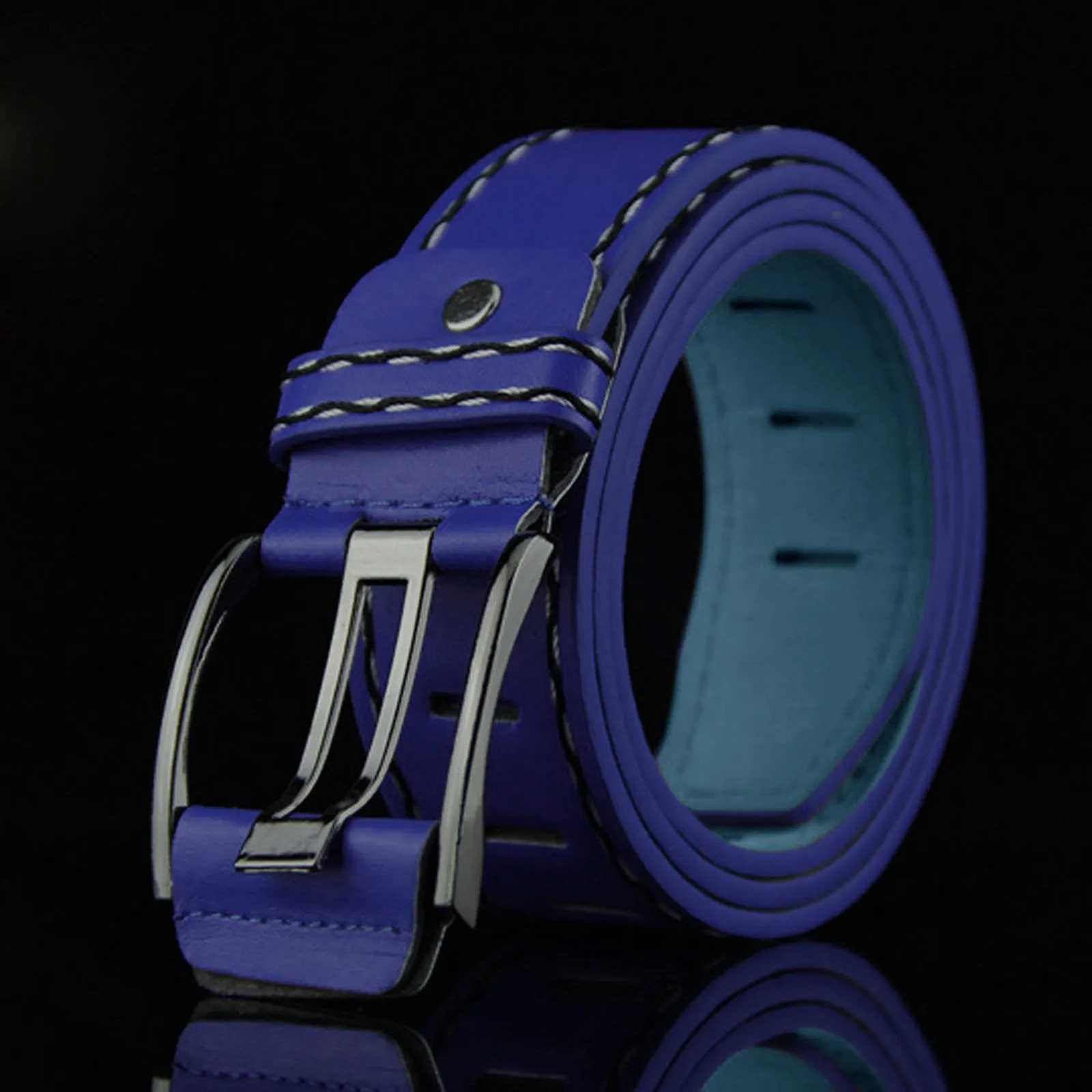 Fashionable mens leather smooth womens buckle belt casual belt womens solid color thin belt W240905
